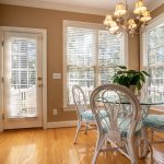 Chandelier above dining table