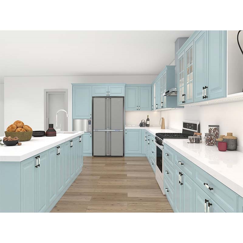 blue and white kitchen cabinets