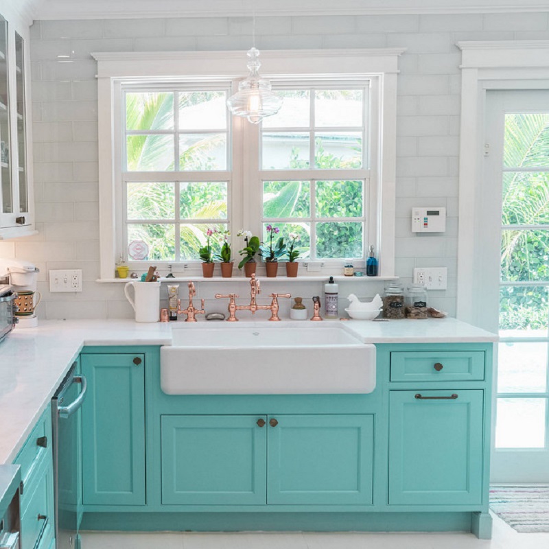 teal kitchen cabinets