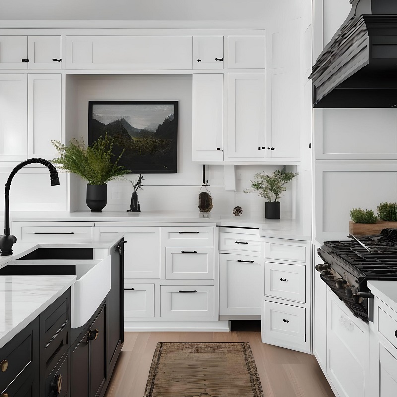 white kitchen cabinets with black hardware