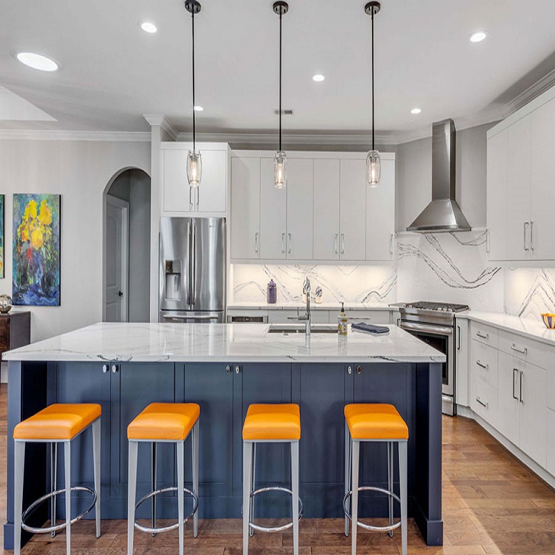 blue and white kitchen cabinets