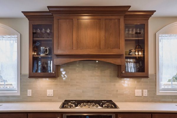 backsplash with brown cabinets