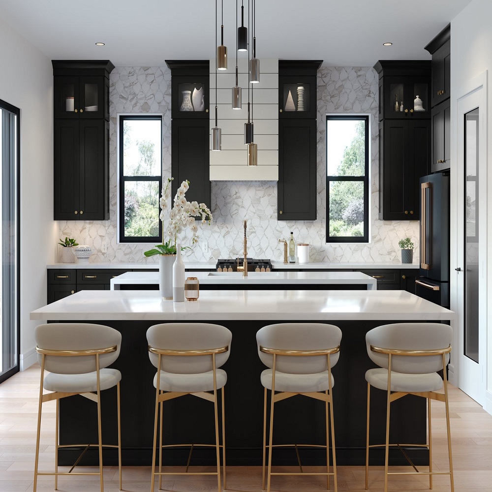 black and gold in kitchen cabinets