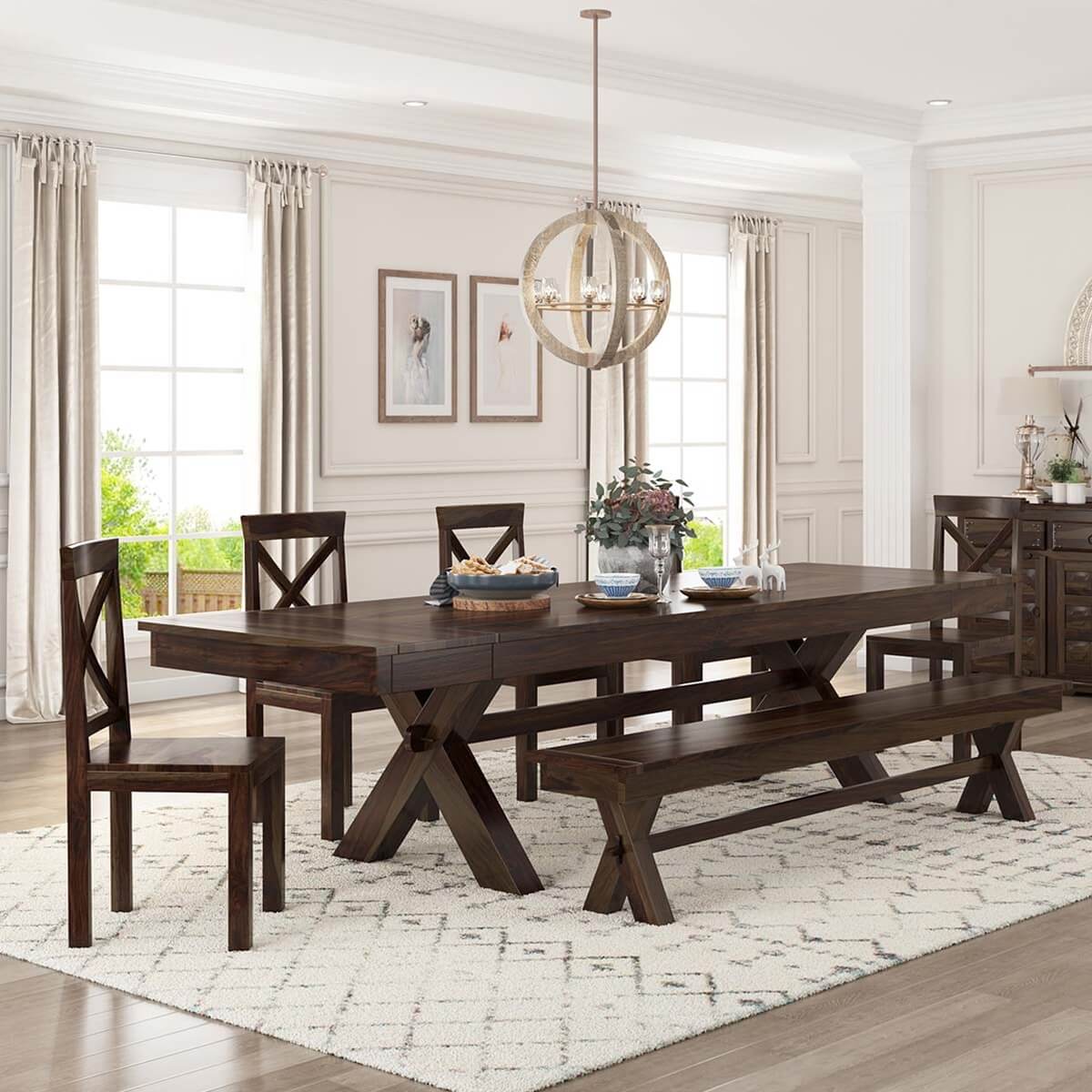dining room table with bench and chairs