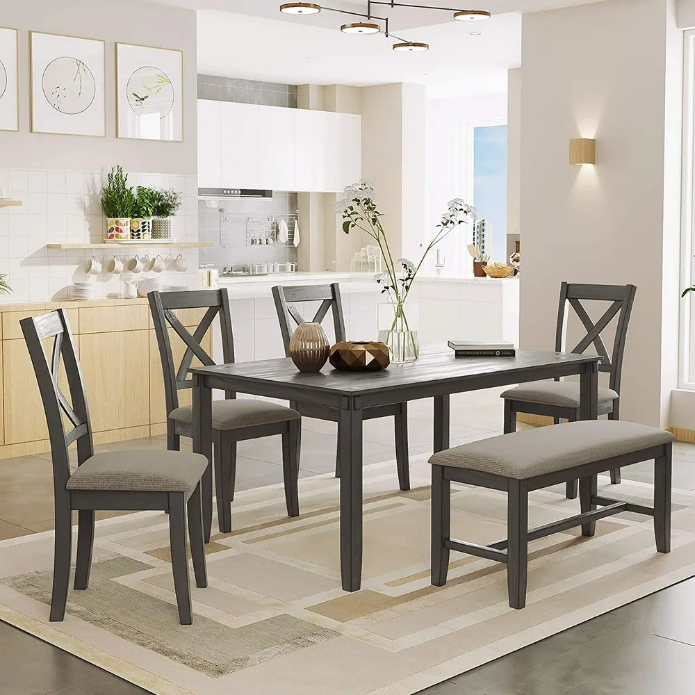 dining room table with bench and chairs